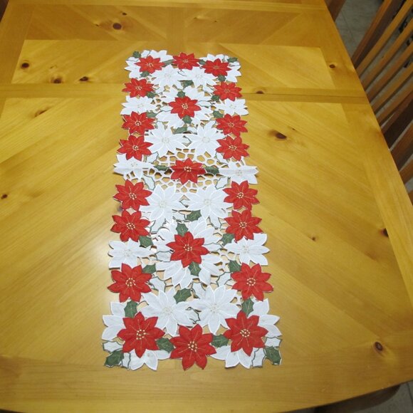 St. Nicholas Square*Cutout Poinsettia Tablerunner - Picture 2 of 4